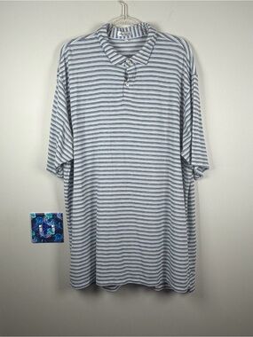 Peter Millar Crown Sport Men's Natural Touch Polo Blue Stripe Golf Preppy 2XL